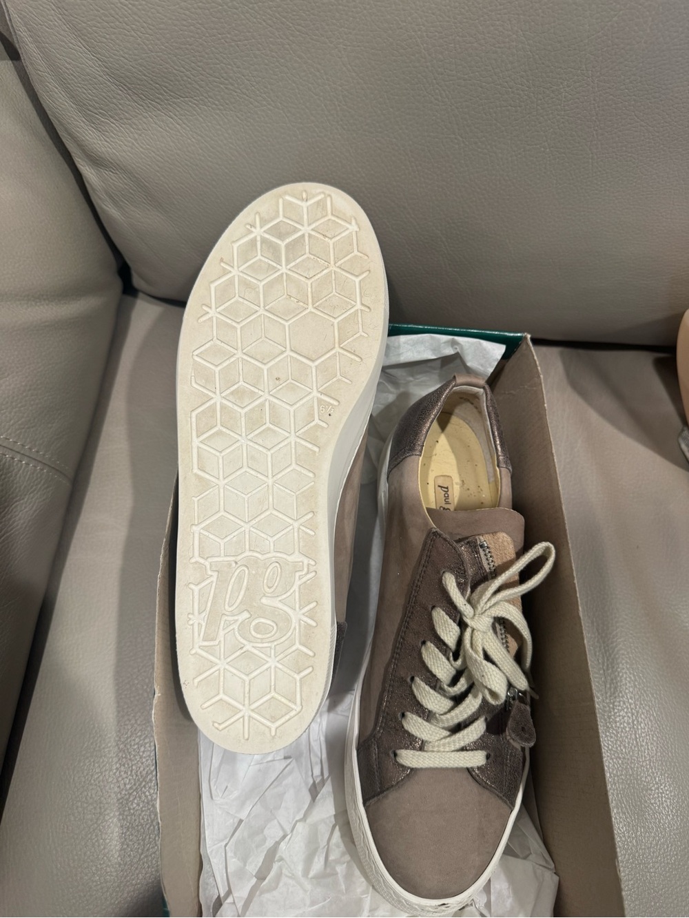 Paul Green Orleans Earth/Truffle Taupe Suede & Metallic Lace-Up Sneakers - Picture 3 of 5
